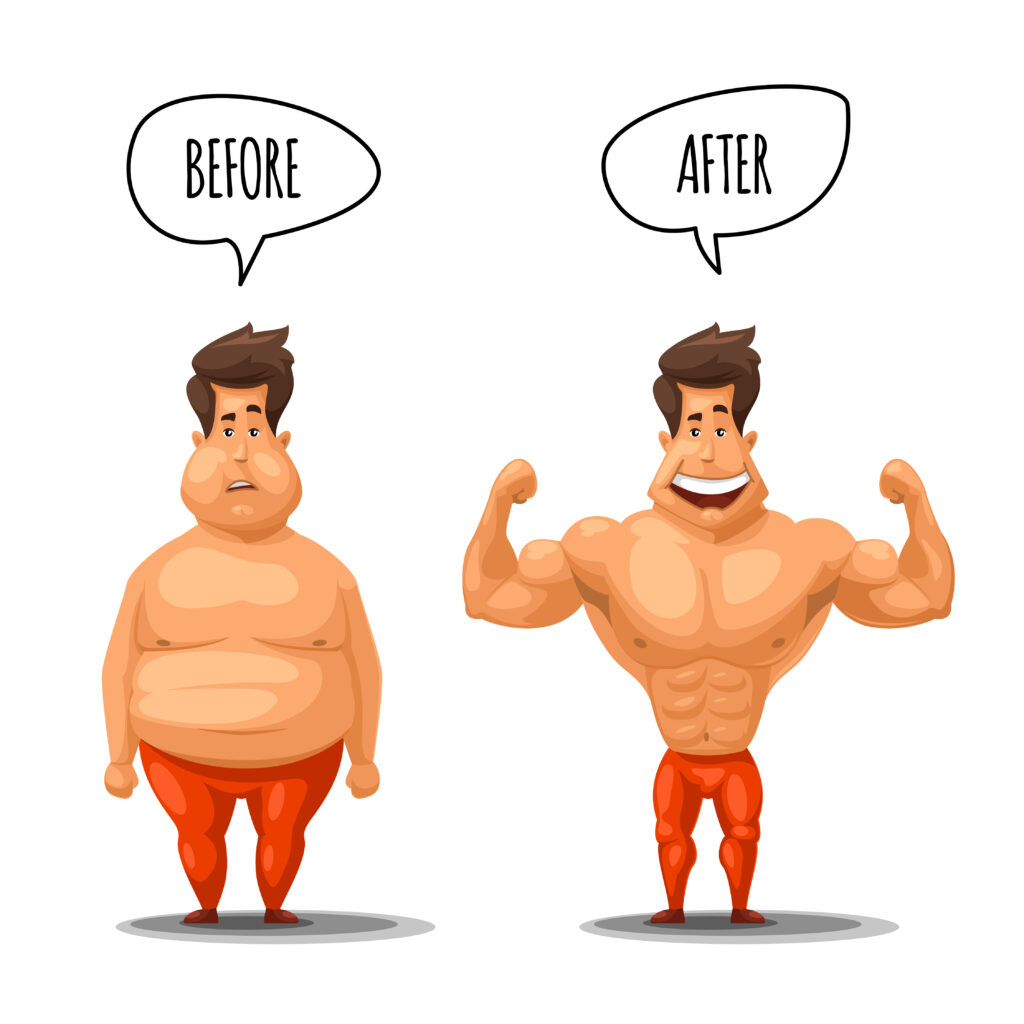 Weight loss. Man before and after diet vector illustration How to Do a Body Recomposition: A Beginner's Guide