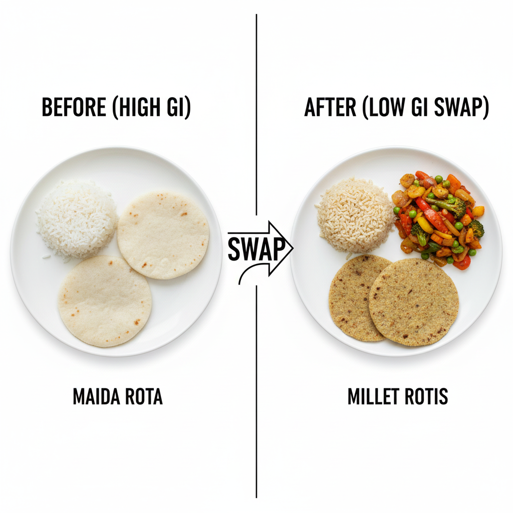 Indian food swaps for PCOS: white rice vs brown rice and millets