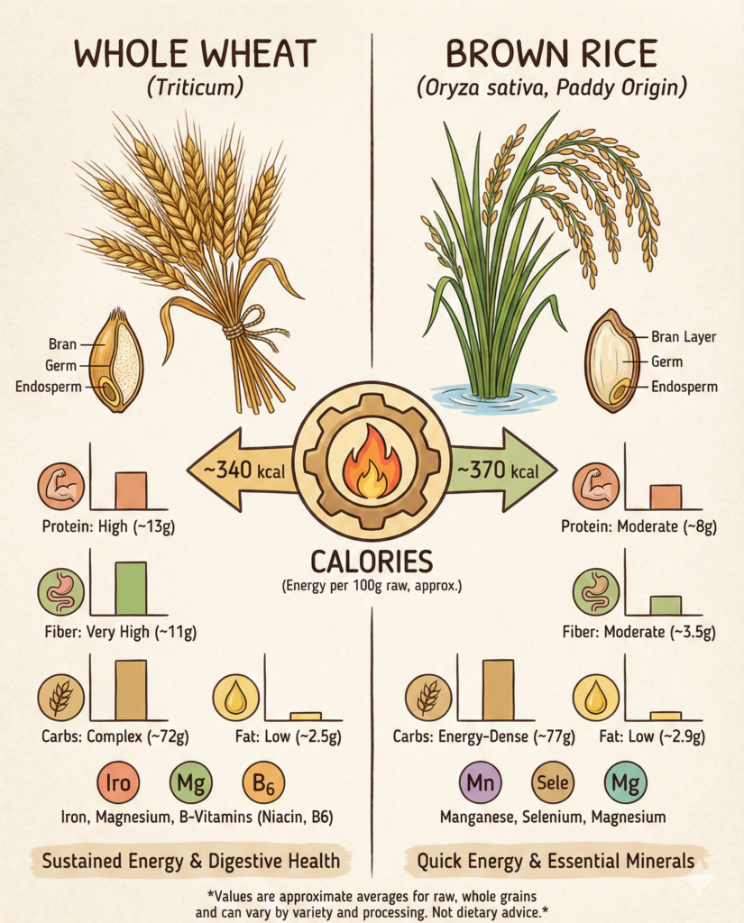 Nutritional value of wheat roti vs white rice calories and fiber chart. Nutritional value of wheat roti vs white rice calories and fiber chart.